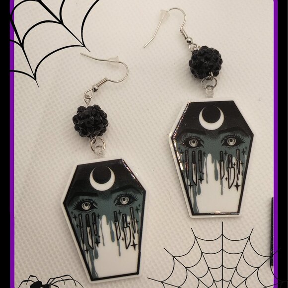 Six of Swords Tarot Coffin Earrings Occult Witch Fortune Teller - Picture 1 of 1